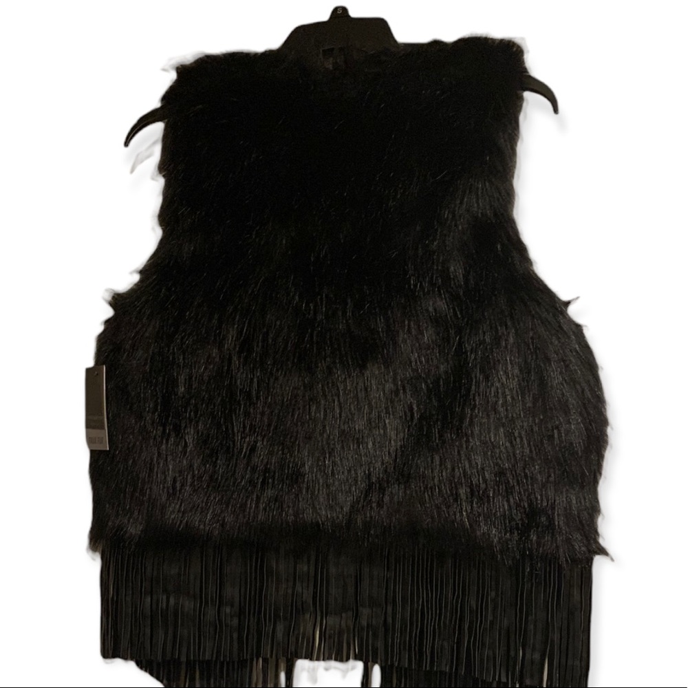 Marc New York Black Faux Fur Fringe Vest - Picture 2 of 5
